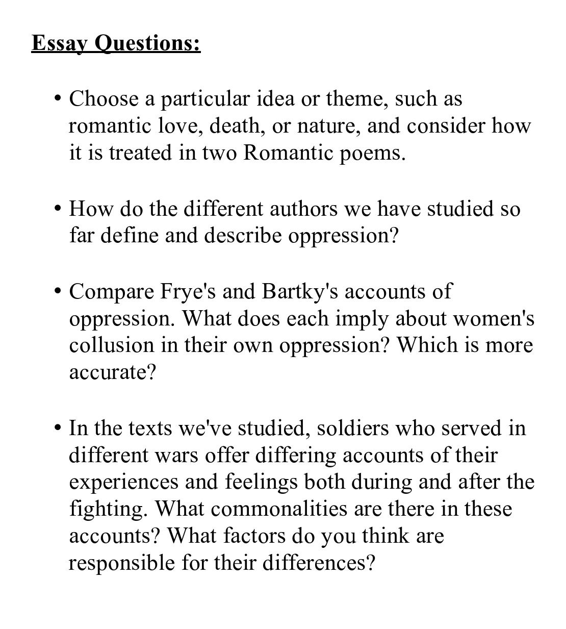 essay questions random